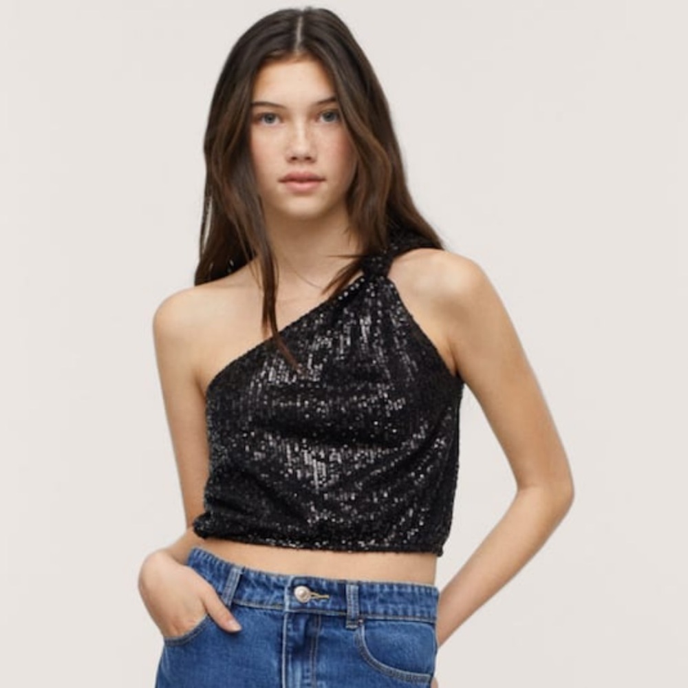 MANGO Asymmetric Sequined Top - Size M-L